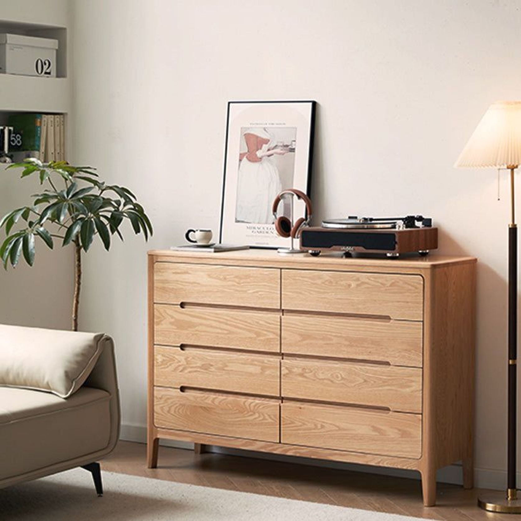 Seattle Natural Solid Oak Chest of 8 Drawers gallery detail image