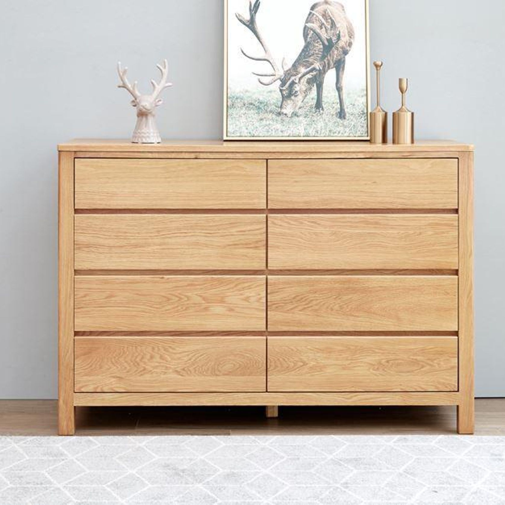 Humbie Natural Solid Oak 8 Drawers Chest gallery detail image