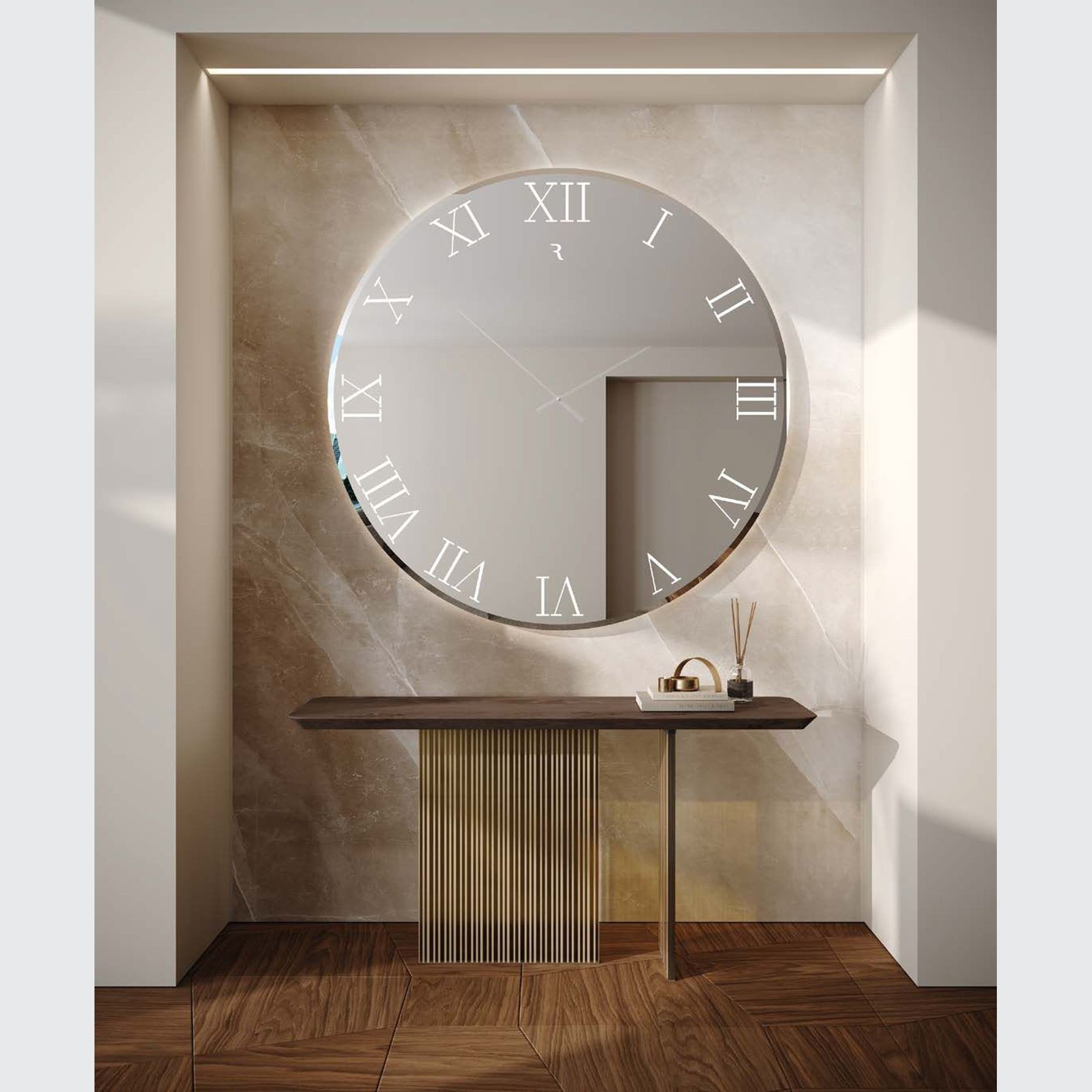 Titanium Round Mirrored Clock gallery detail image
