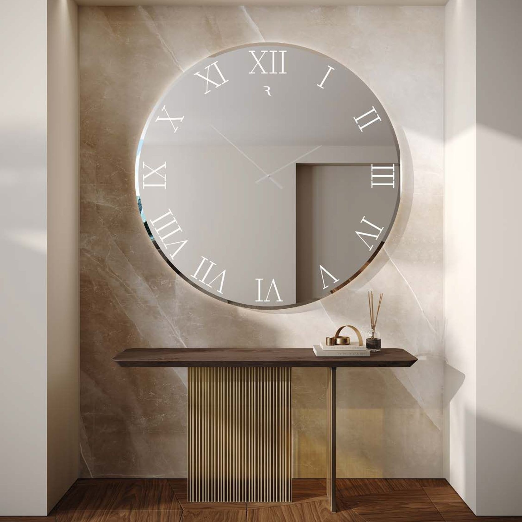 Titanium Round Mirrored Clock gallery detail image