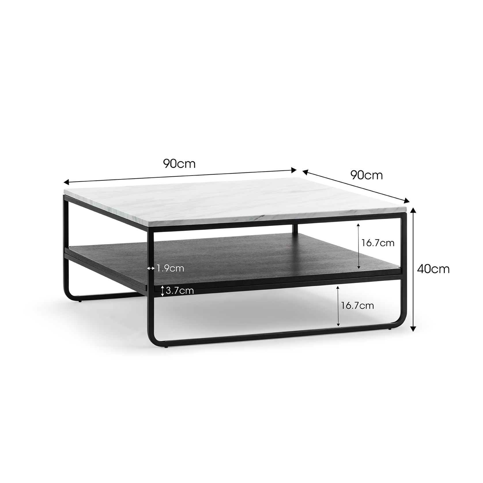 Estoria White Marble Square Shelf Coffee Table | Black gallery detail image