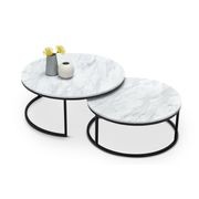 Khloe White Marble Round Nest Coffee Table | Black gallery detail image