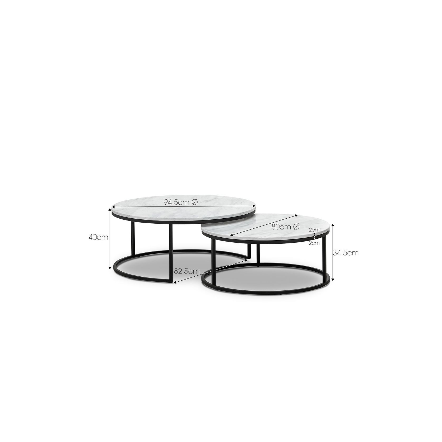 Khloe White Marble Round Nest Coffee Table | Black gallery detail image