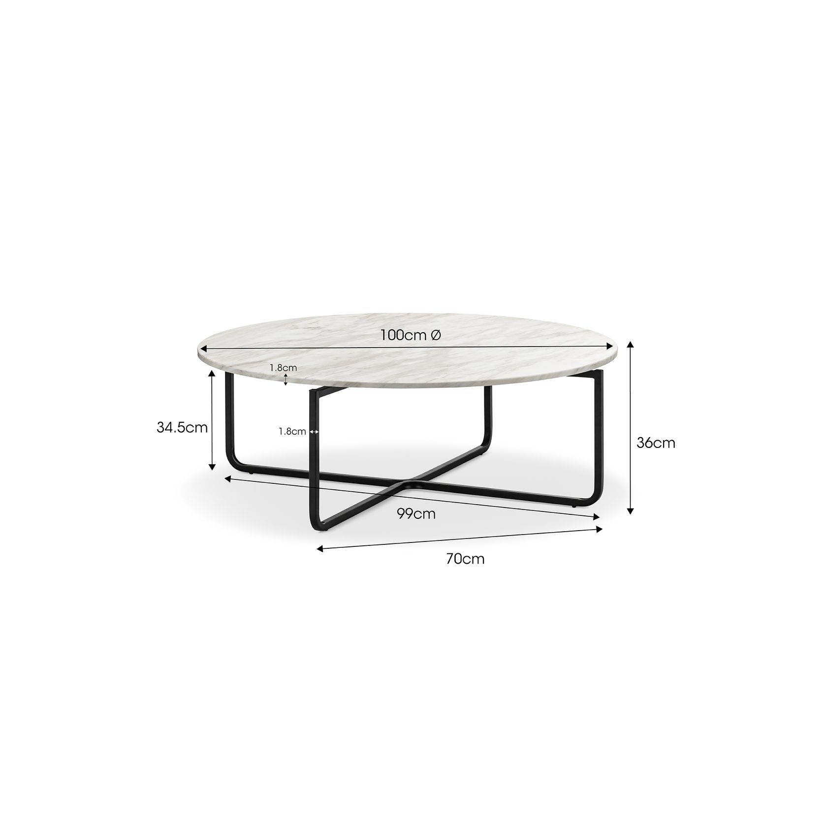 Clarina Ivory Marble Round Coffee Table | Black gallery detail image