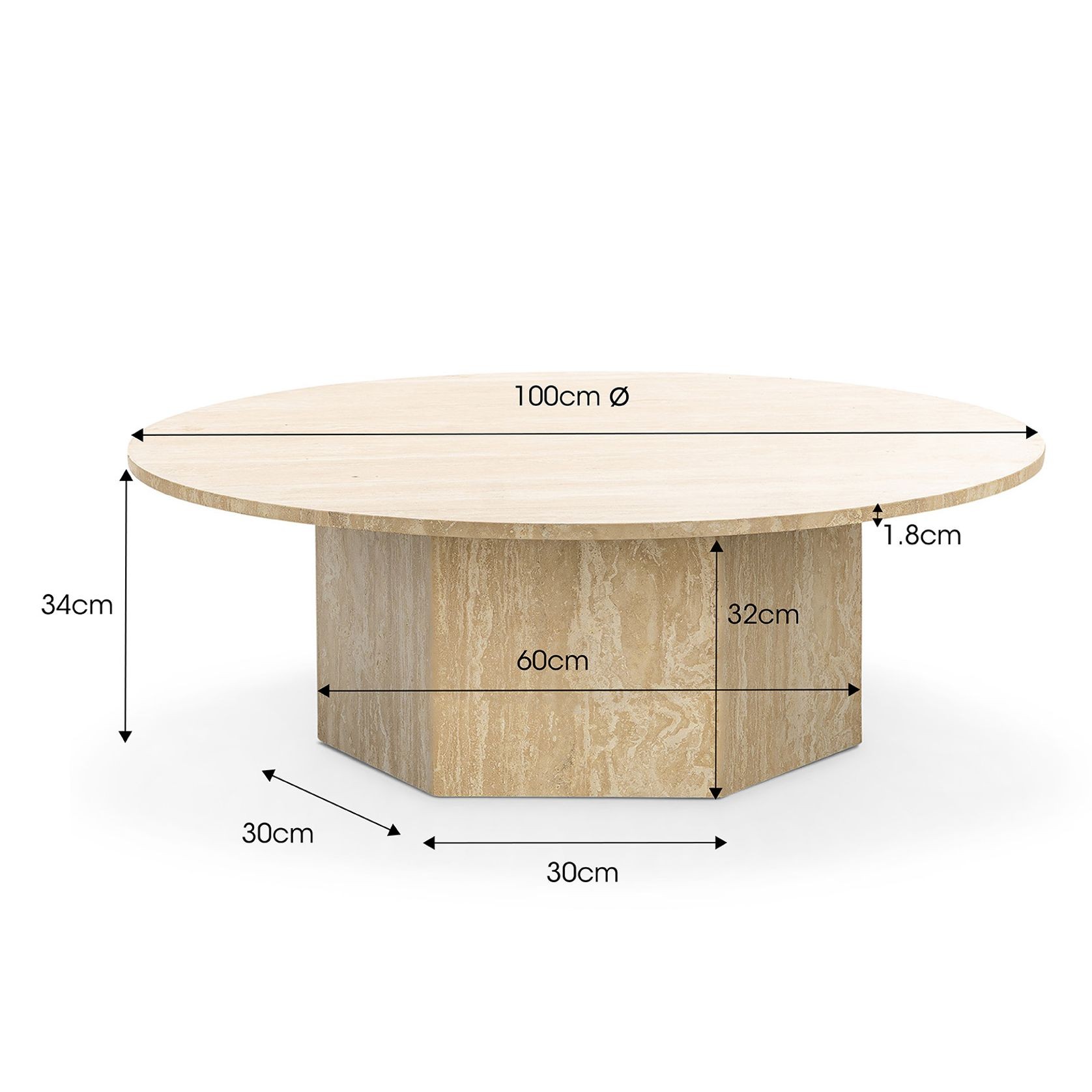 Hexica 100cm Round Coffee Table | Cream Travertine gallery detail image