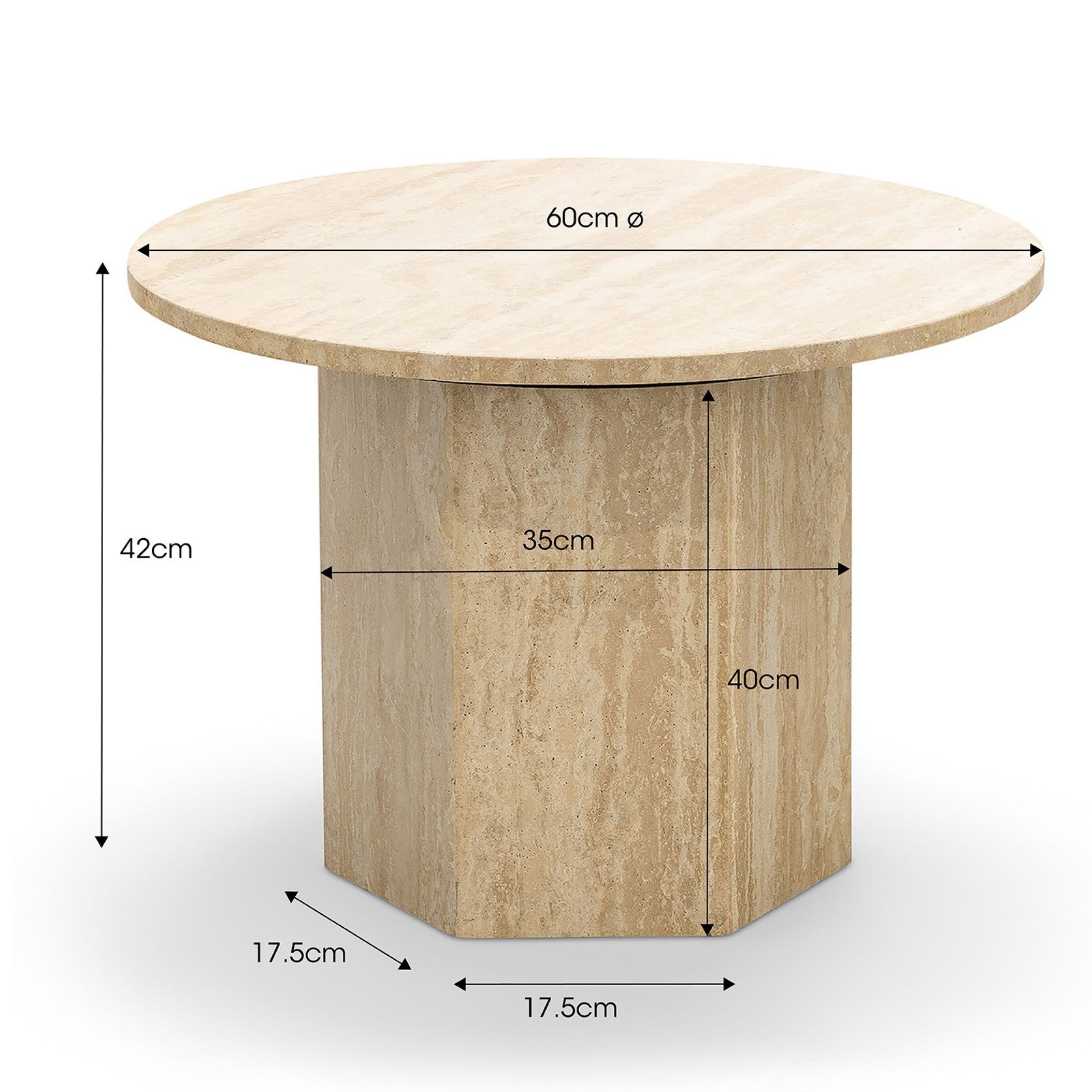 Hexica 60cm Round Coffee Table | Cream Travertine gallery detail image