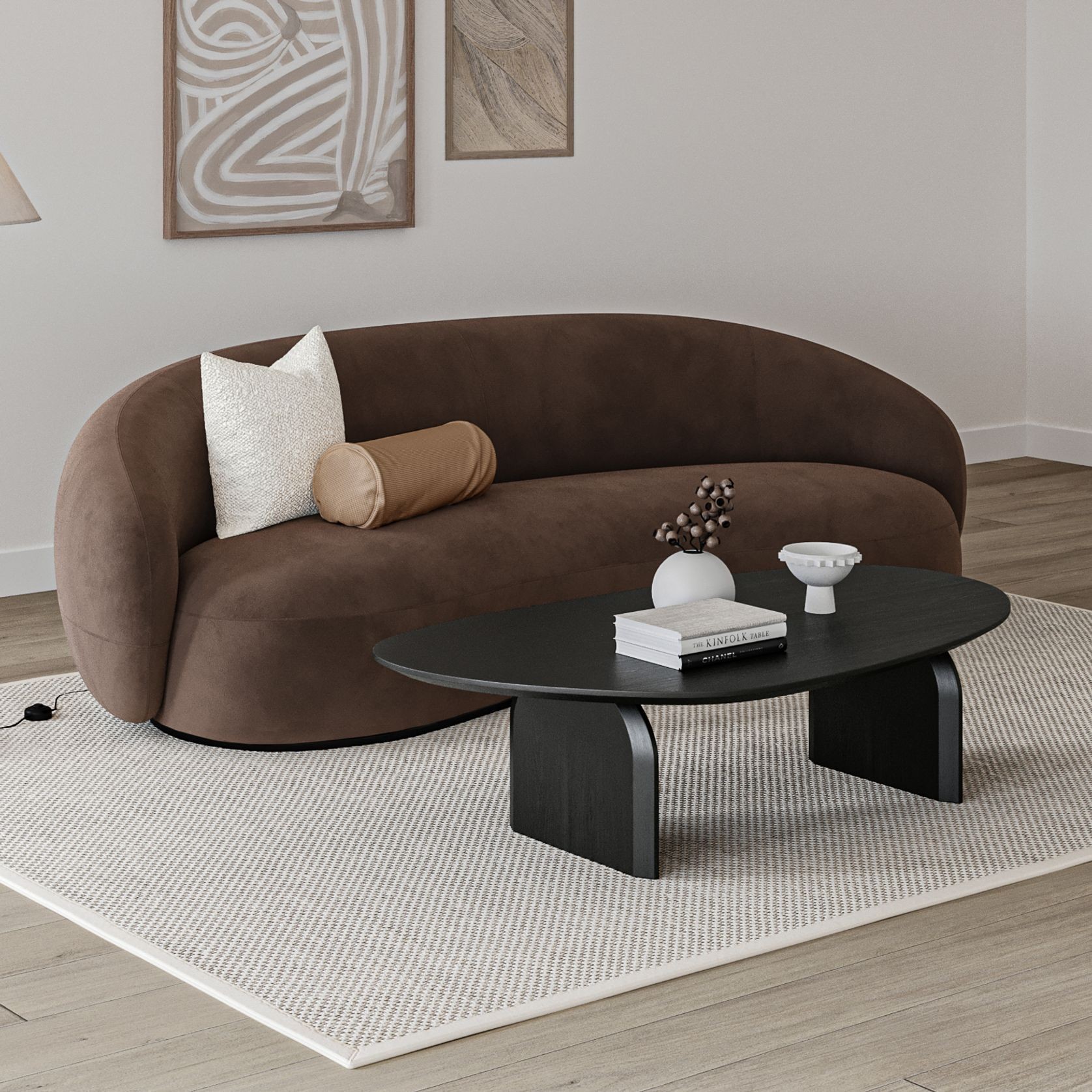 Arco 130cm Oval Oak Coffee Table | Black gallery detail image