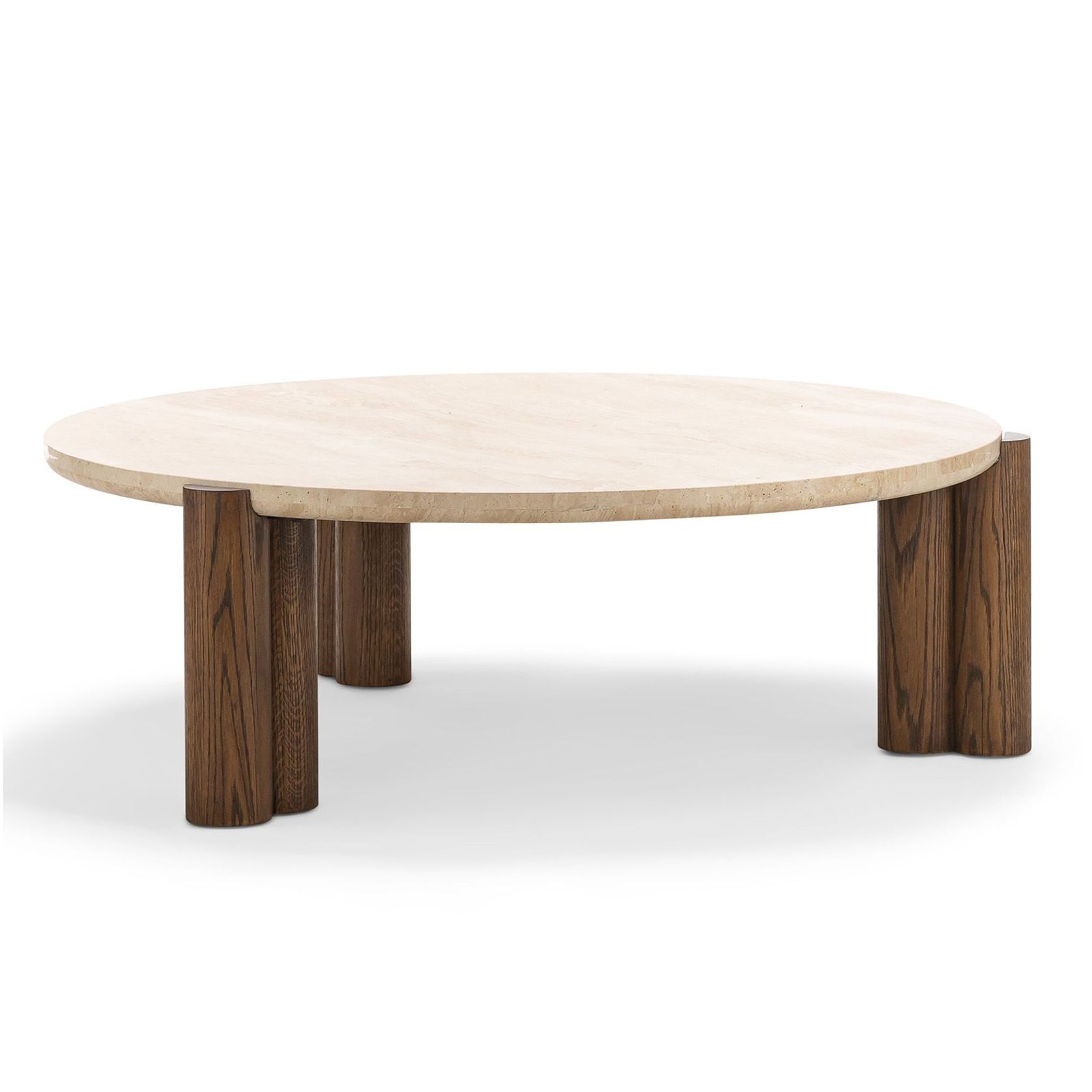 Amaya 110cm Round Travertine Coffee Table | Cream & Brown Oak gallery detail image