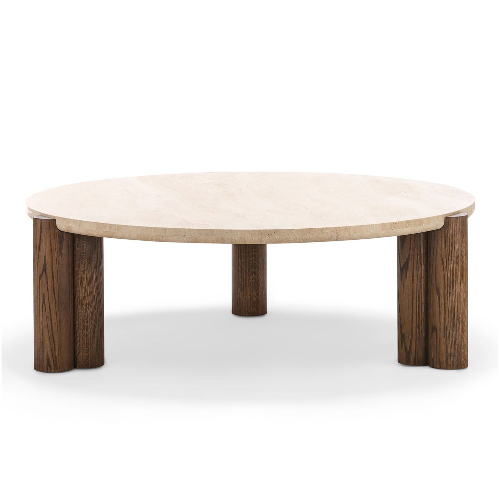 Amaya 110cm Round Travertine Coffee Table | Cream & Brown Oak gallery detail image
