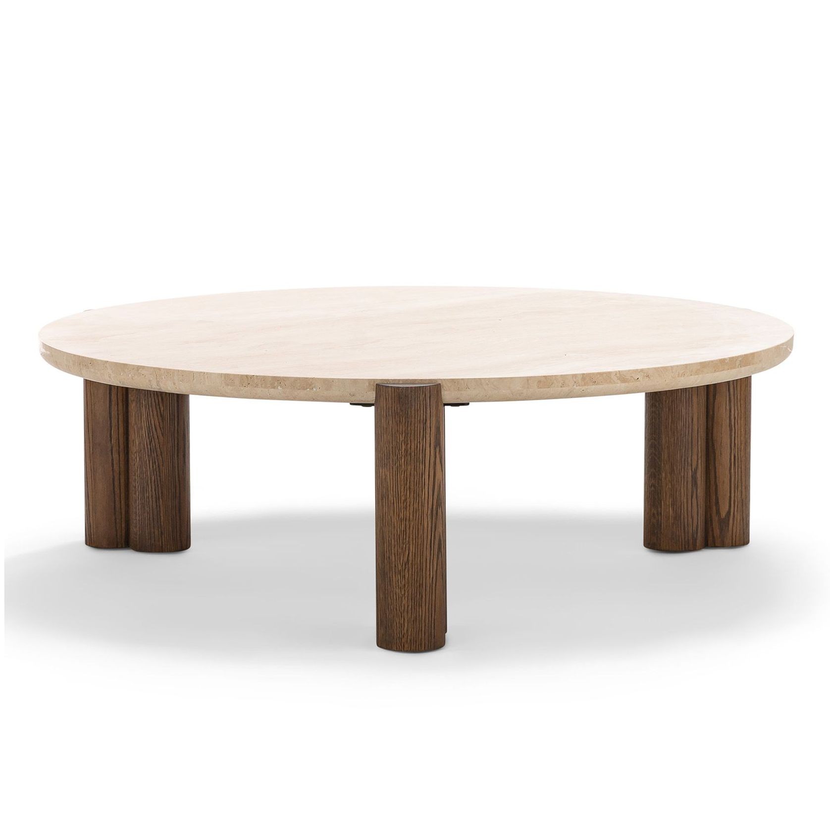 Amaya 110cm Round Travertine Coffee Table | Cream & Brown Oak gallery detail image