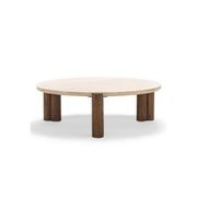Amaya 110cm Round Travertine Coffee Table | Cream & Brown Oak gallery detail image
