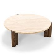 Amaya 110cm Round Travertine Coffee Table | Cream & Brown Oak gallery detail image