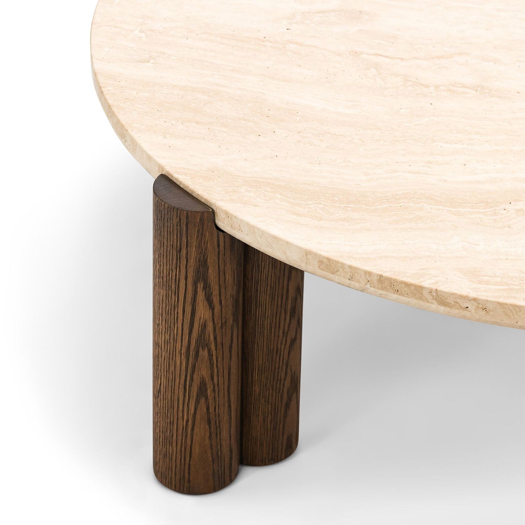Amaya 110cm Round Travertine Coffee Table | Cream & Brown Oak gallery detail image