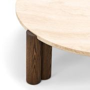 Amaya 110cm Round Travertine Coffee Table | Cream & Brown Oak gallery detail image