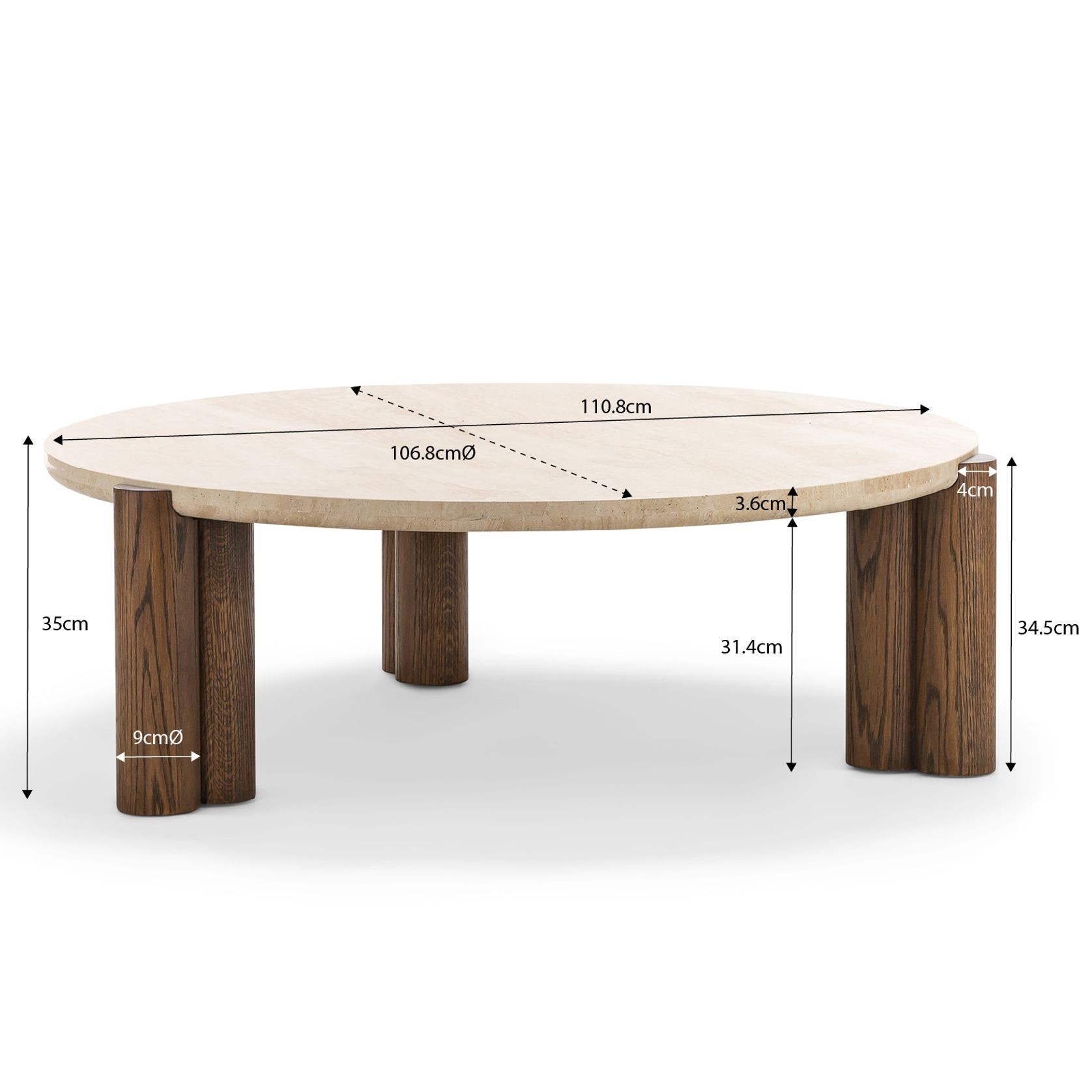 Amaya 110cm Round Travertine Coffee Table | Cream & Brown Oak gallery detail image