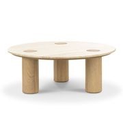 Ayra 100cm Round Travertine Coffee Table | Cream & Natural Oak gallery detail image