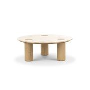 Ayra 100cm Round Travertine Coffee Table | Cream & Natural Oak gallery detail image