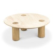 Ayra 100cm Round Travertine Coffee Table | Cream & Natural Oak gallery detail image