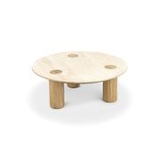 Ayra 100cm Round Travertine Coffee Table | Cream & Natural Oak gallery detail image