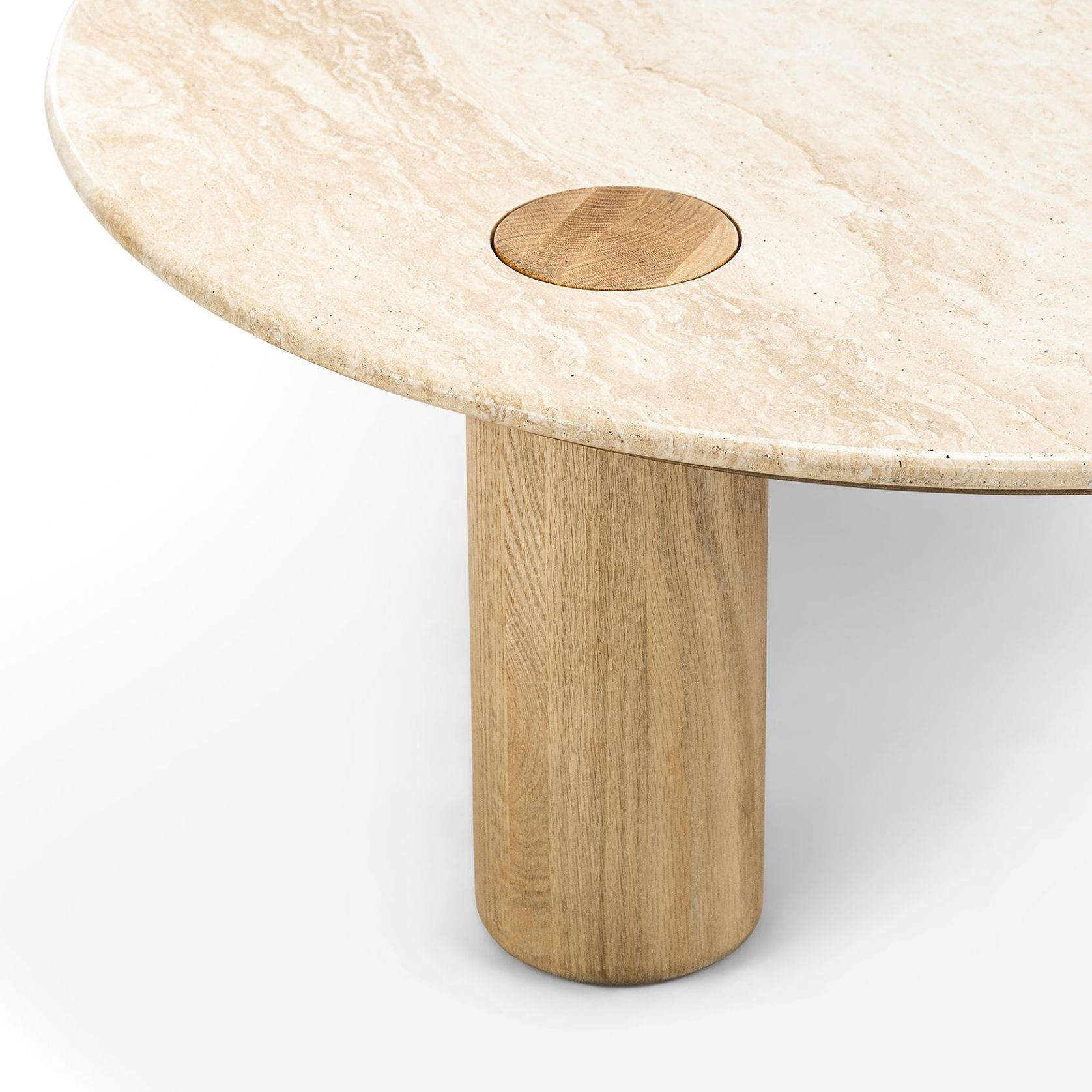 Ayra 100cm Round Travertine Coffee Table | Cream & Natural Oak gallery detail image