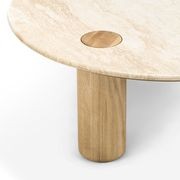 Ayra 100cm Round Travertine Coffee Table | Cream & Natural Oak gallery detail image