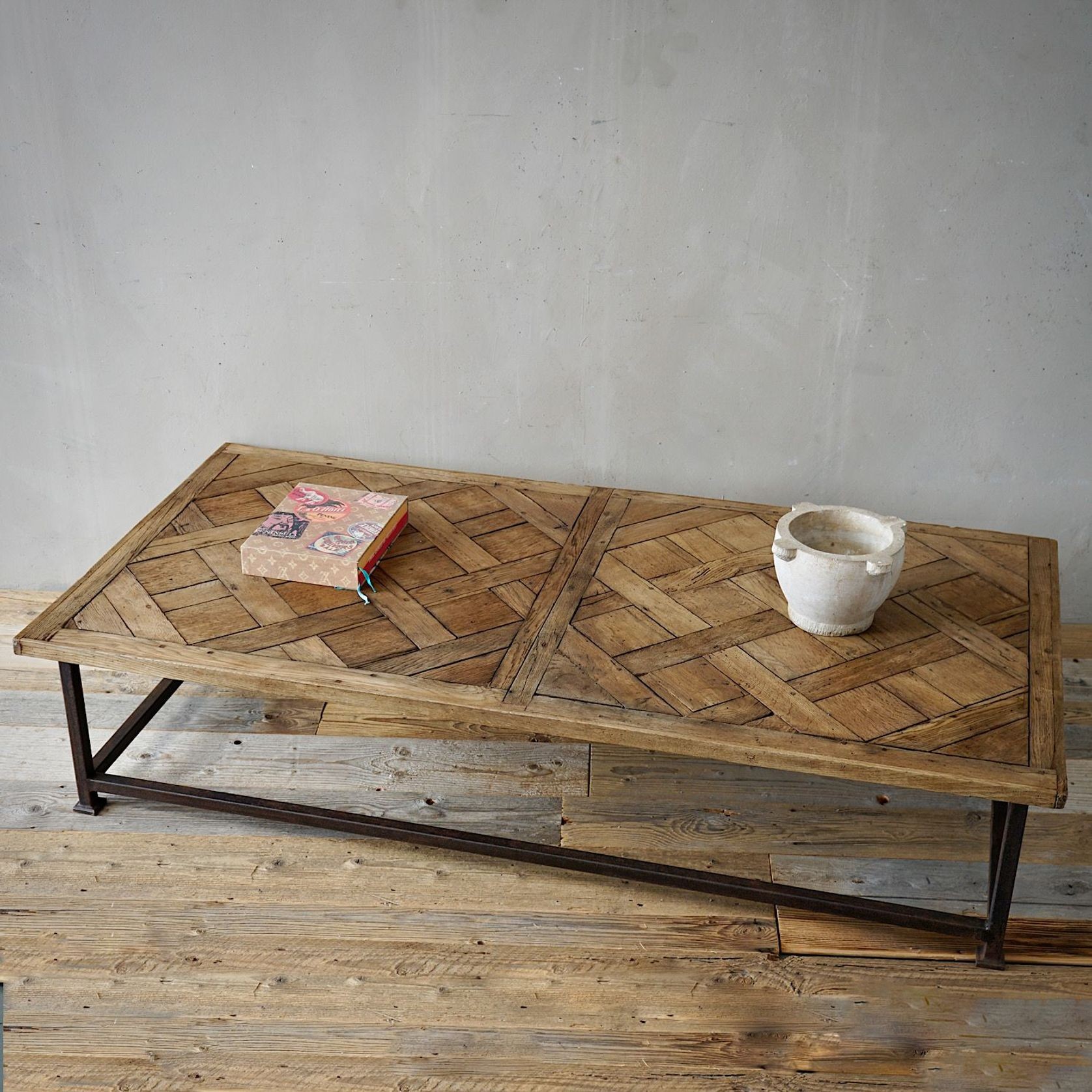 Antique French Parquet & Iron Coffee Table gallery detail image