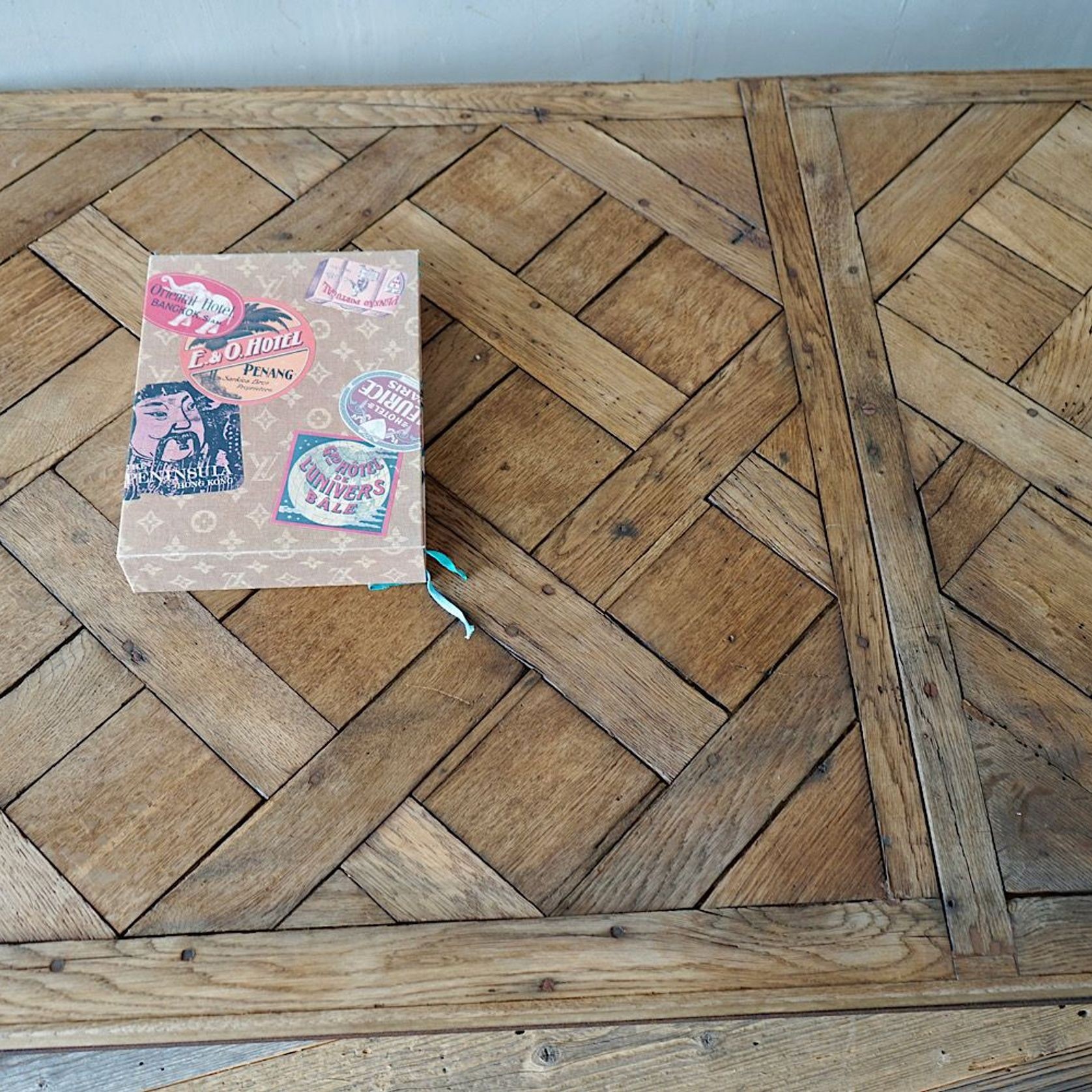 Antique French Parquet & Iron Coffee Table gallery detail image