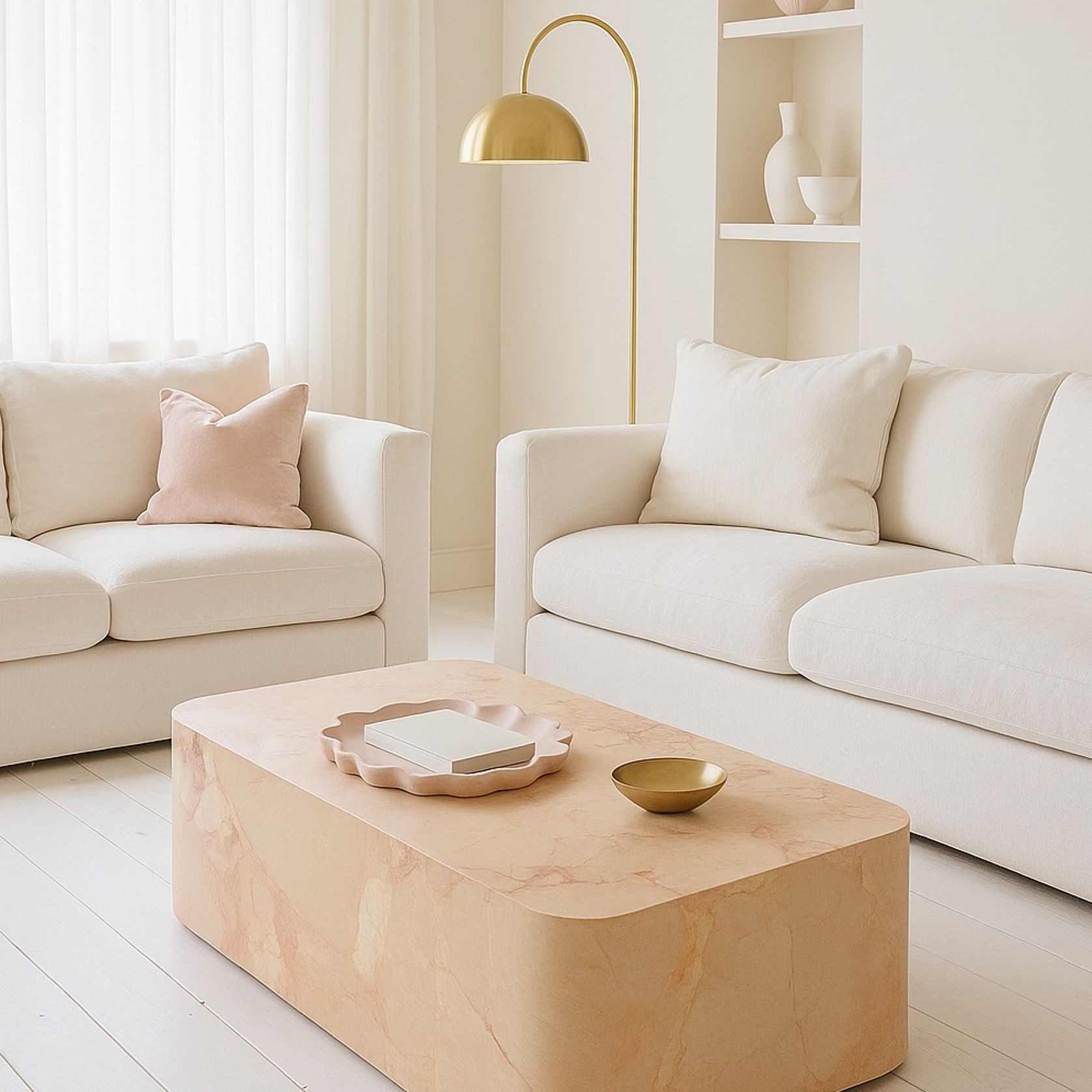 Crescent Corner Coffee Table - Pearl Pink Blush Marble | Natural Stone Co. gallery detail image