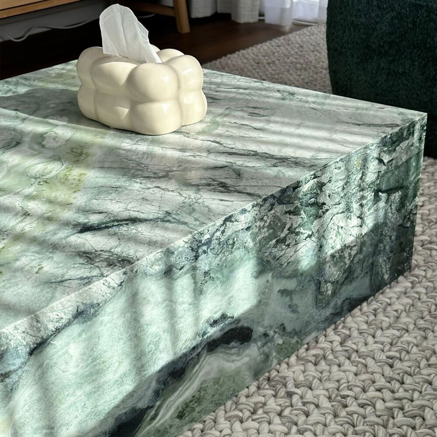 Block Coffee Table/Twill Green Marble | Natural Stone Co. gallery detail image