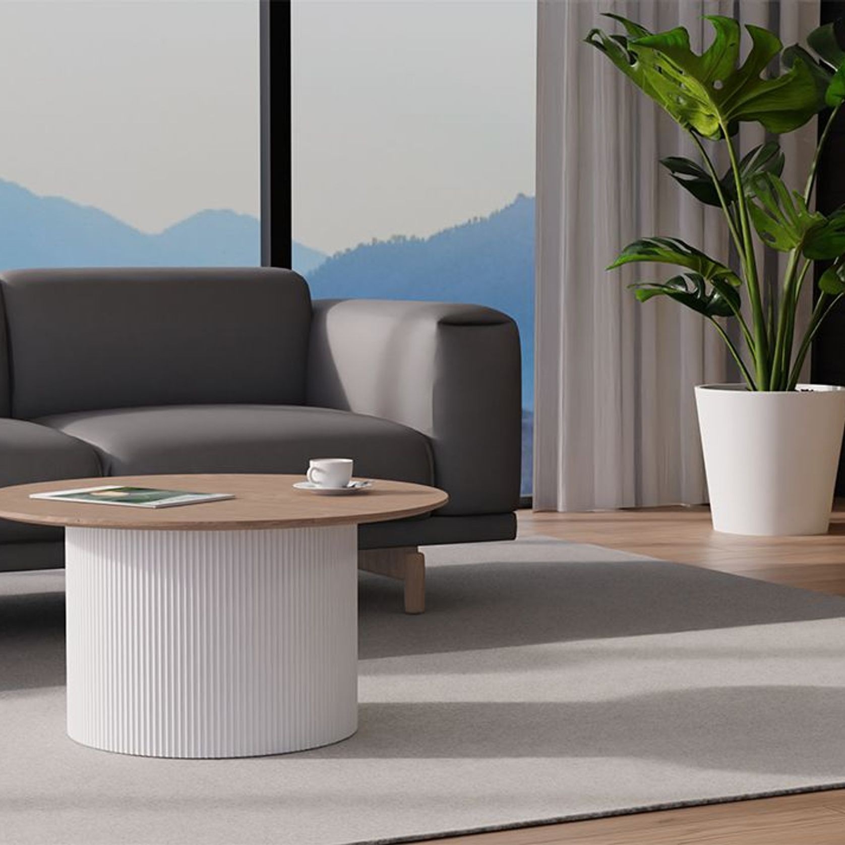 Mimi Coffee Table - White - Natural gallery detail image