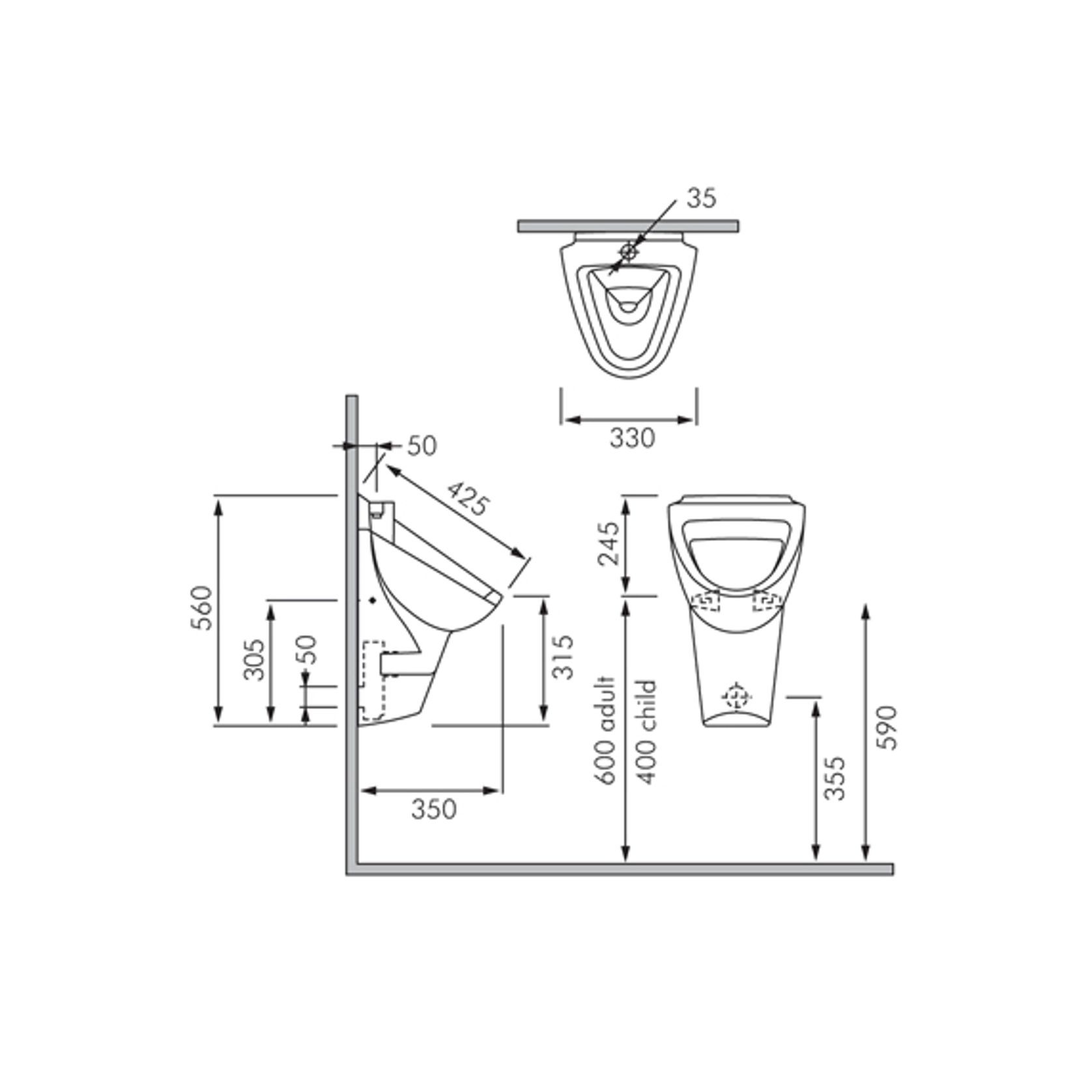 RAK Phoenix Wall Hung Urinal gallery detail image