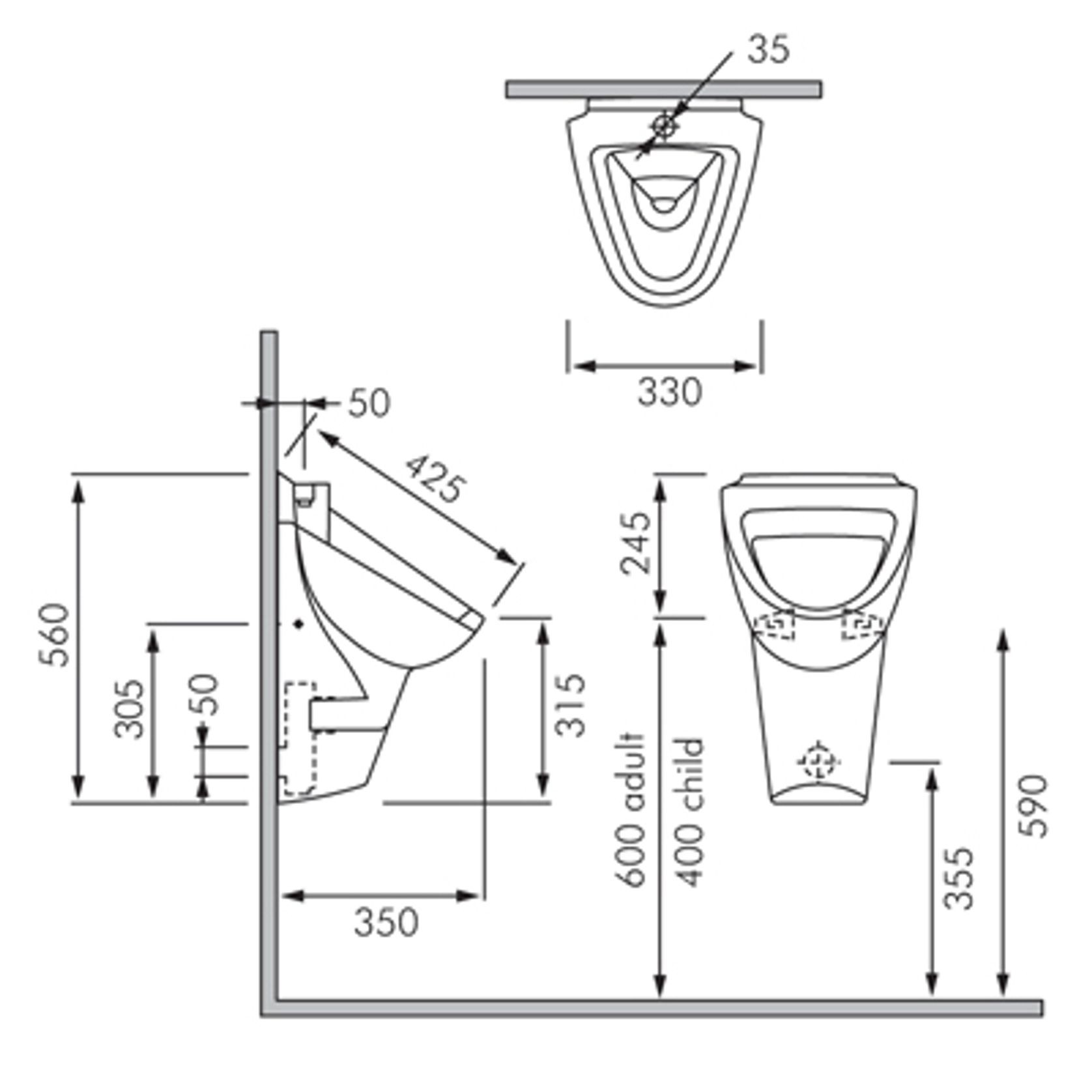 RAK Phoenix Wall Hung Urinal gallery detail image