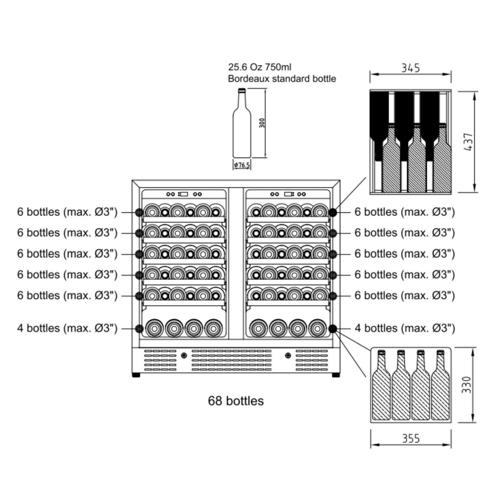 900mm Wide Under Bench Dual Zone Wine Fridge gallery detail image