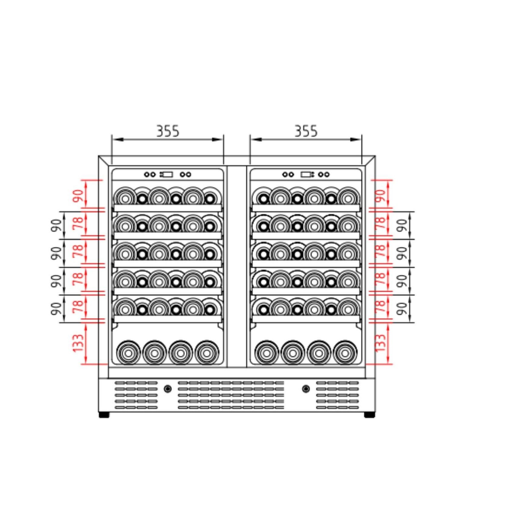 900mm Wide Under Bench Dual Zone Wine Fridge gallery detail image