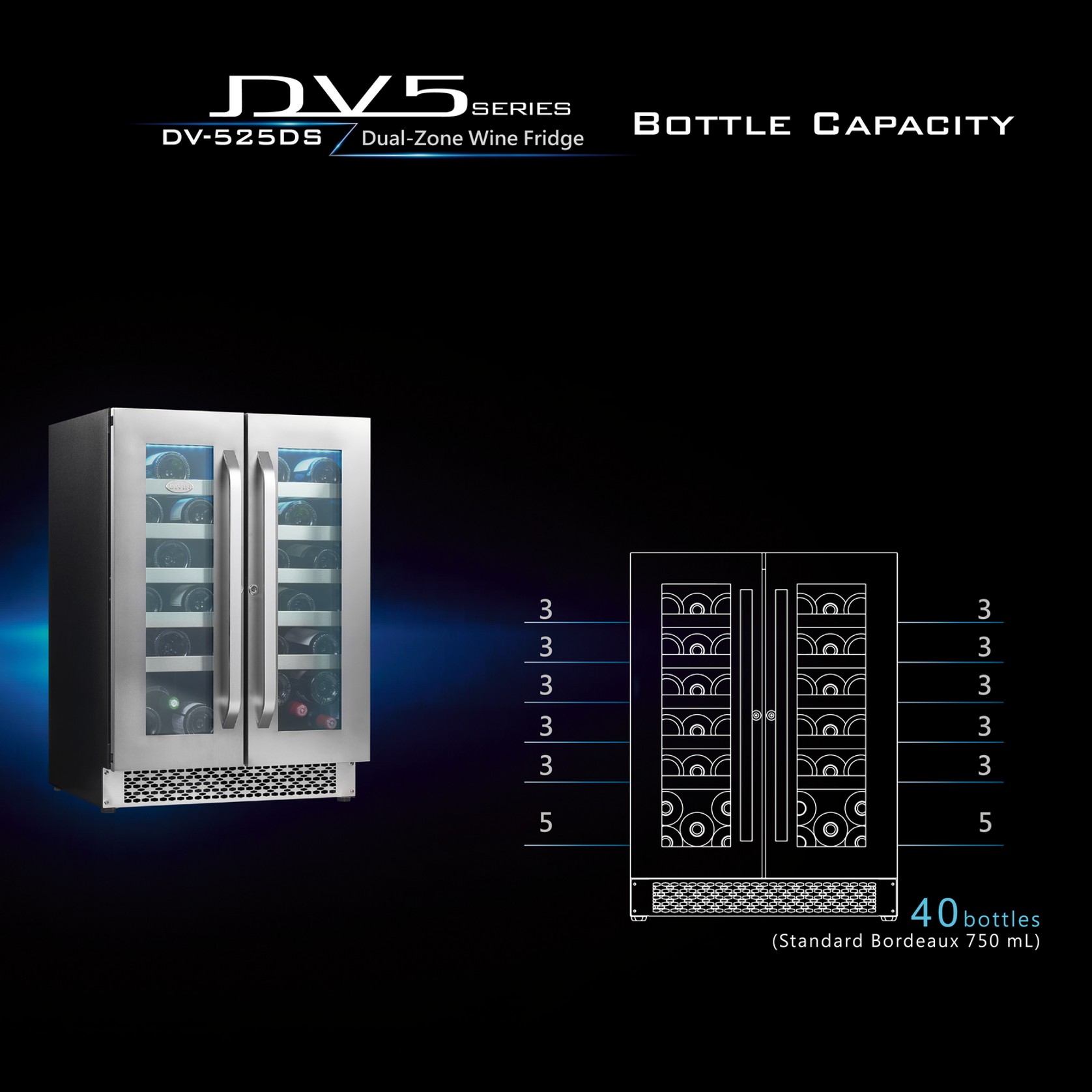 40 Bottle Dual-Zone Stainless Steel Wine Fridge gallery detail image