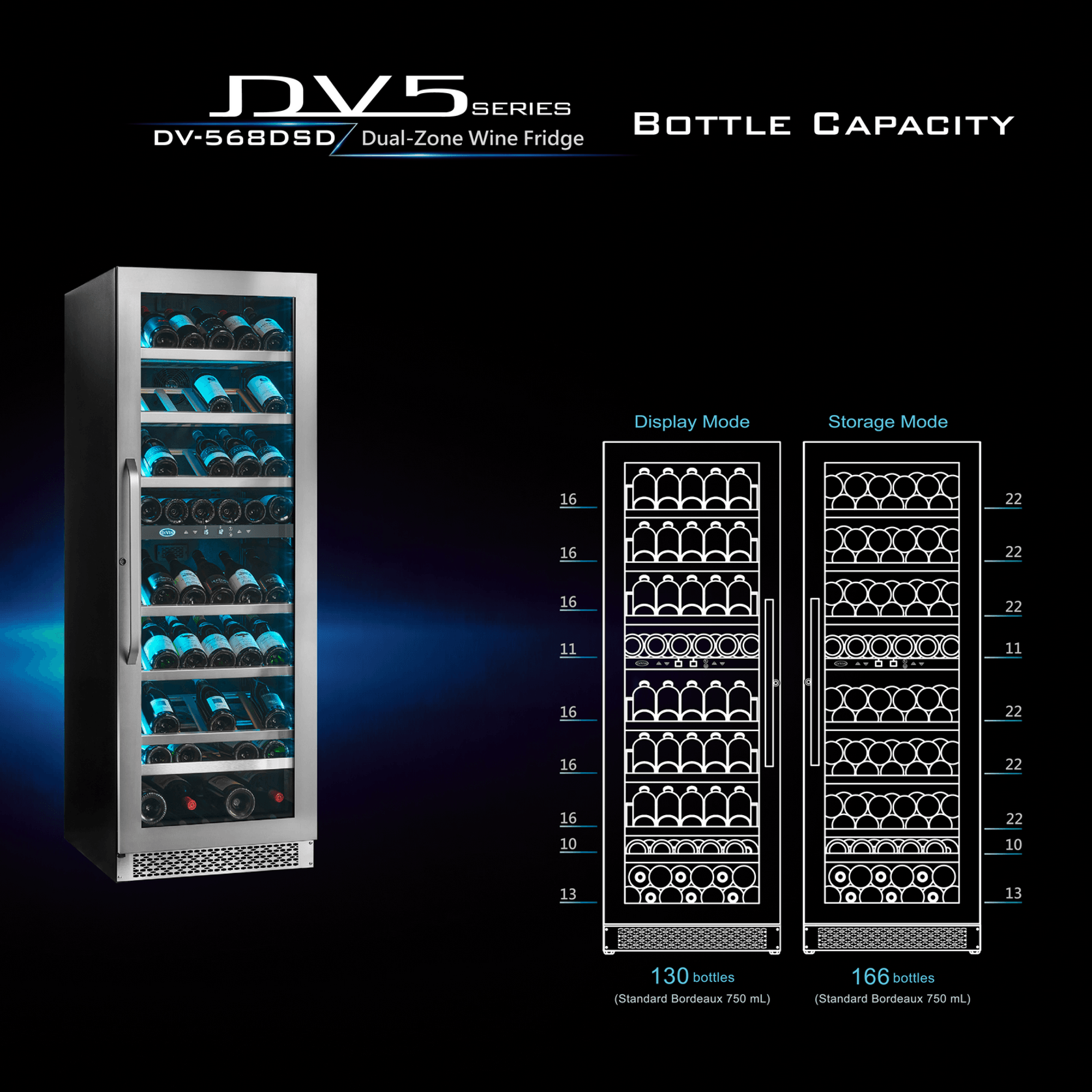 130-166 Bottle Dual-Zone Stainless Steel Wine Fridge gallery detail image