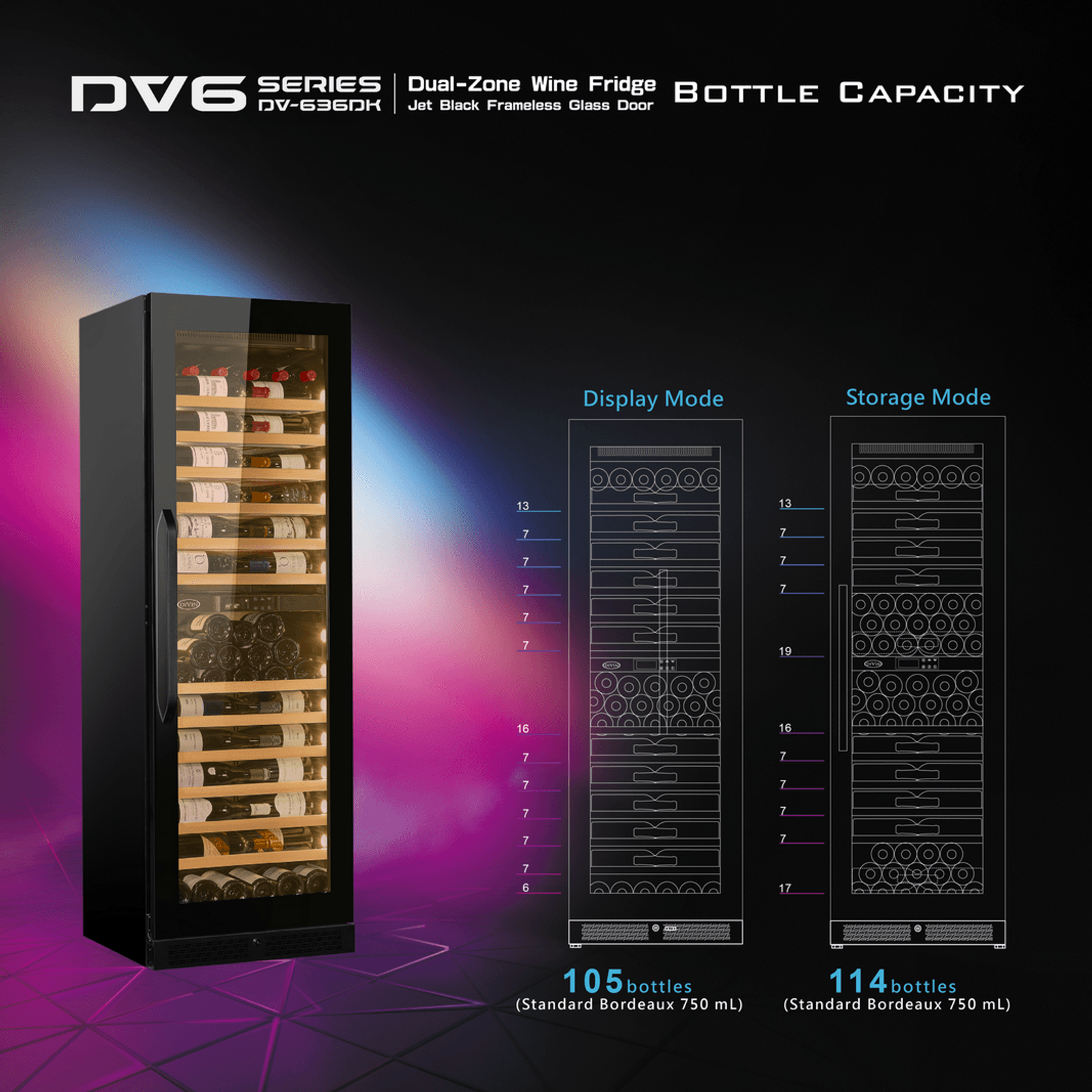 105-114 Bottle Dual-Zone Jet Black Wine Fridge gallery detail image