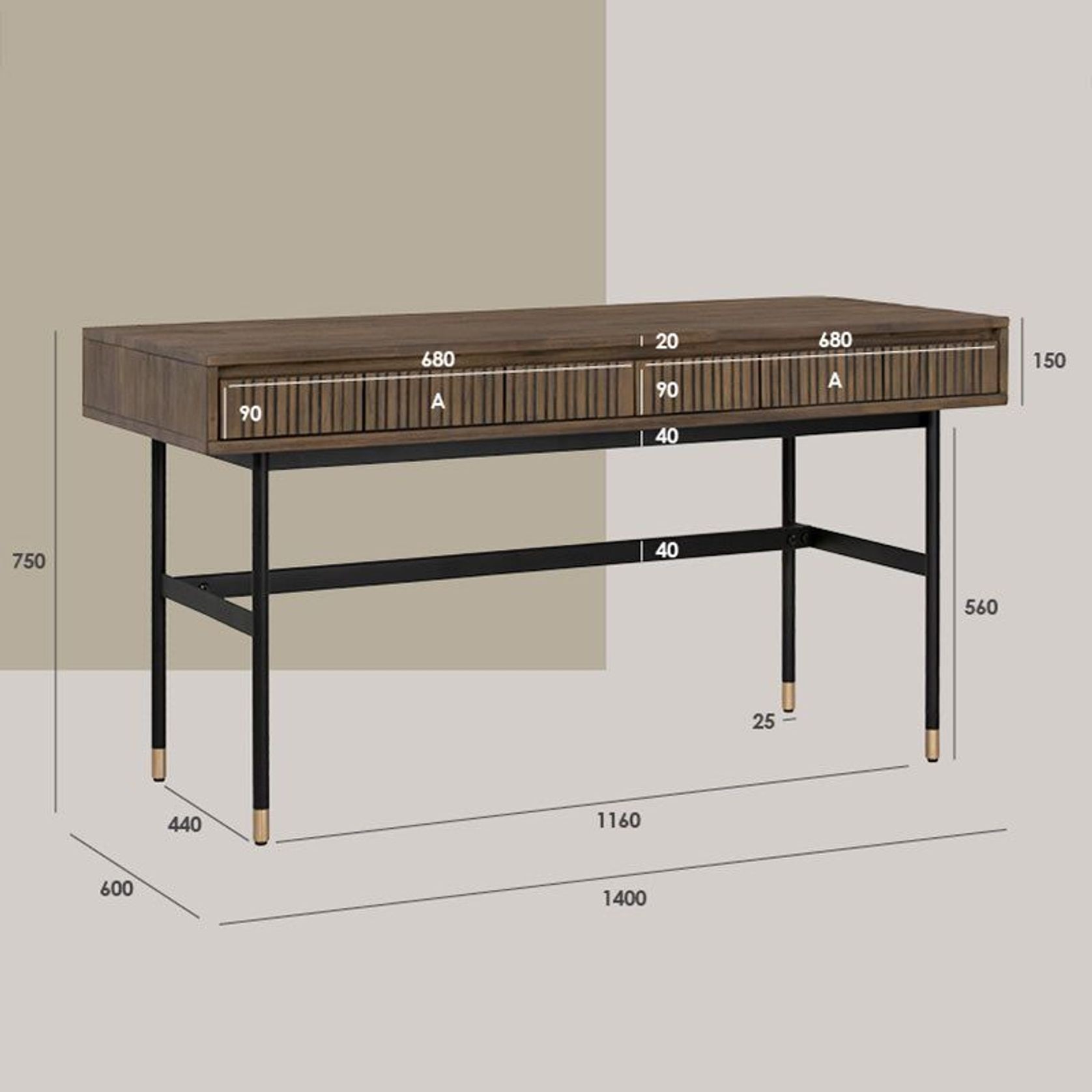 HAMILTON Study Desk Solid Acacia Wood 140cm - Toffee gallery detail image