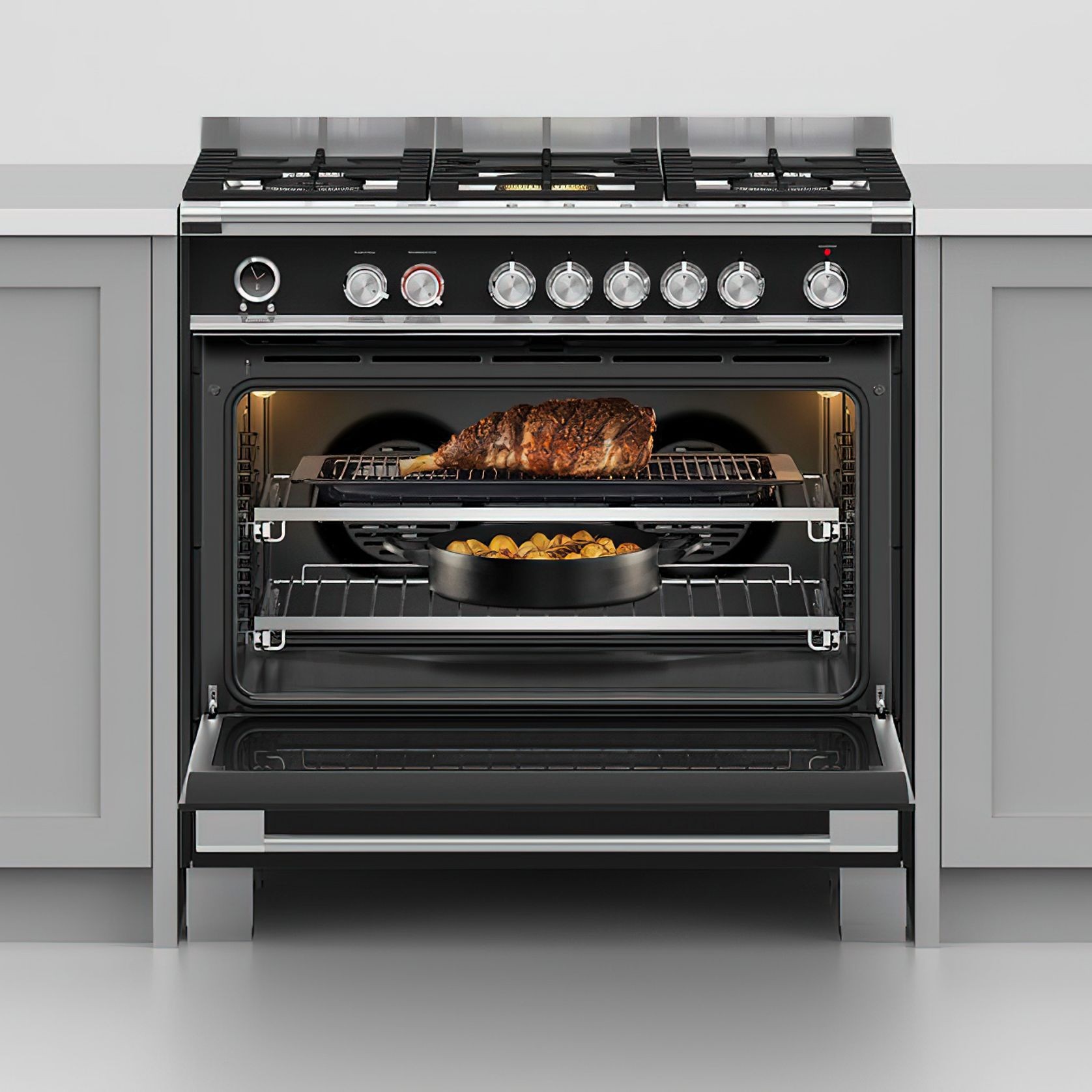 F&P Freestanding Cooker, Dual Fuel, 90cm, 5 Burners gallery detail image