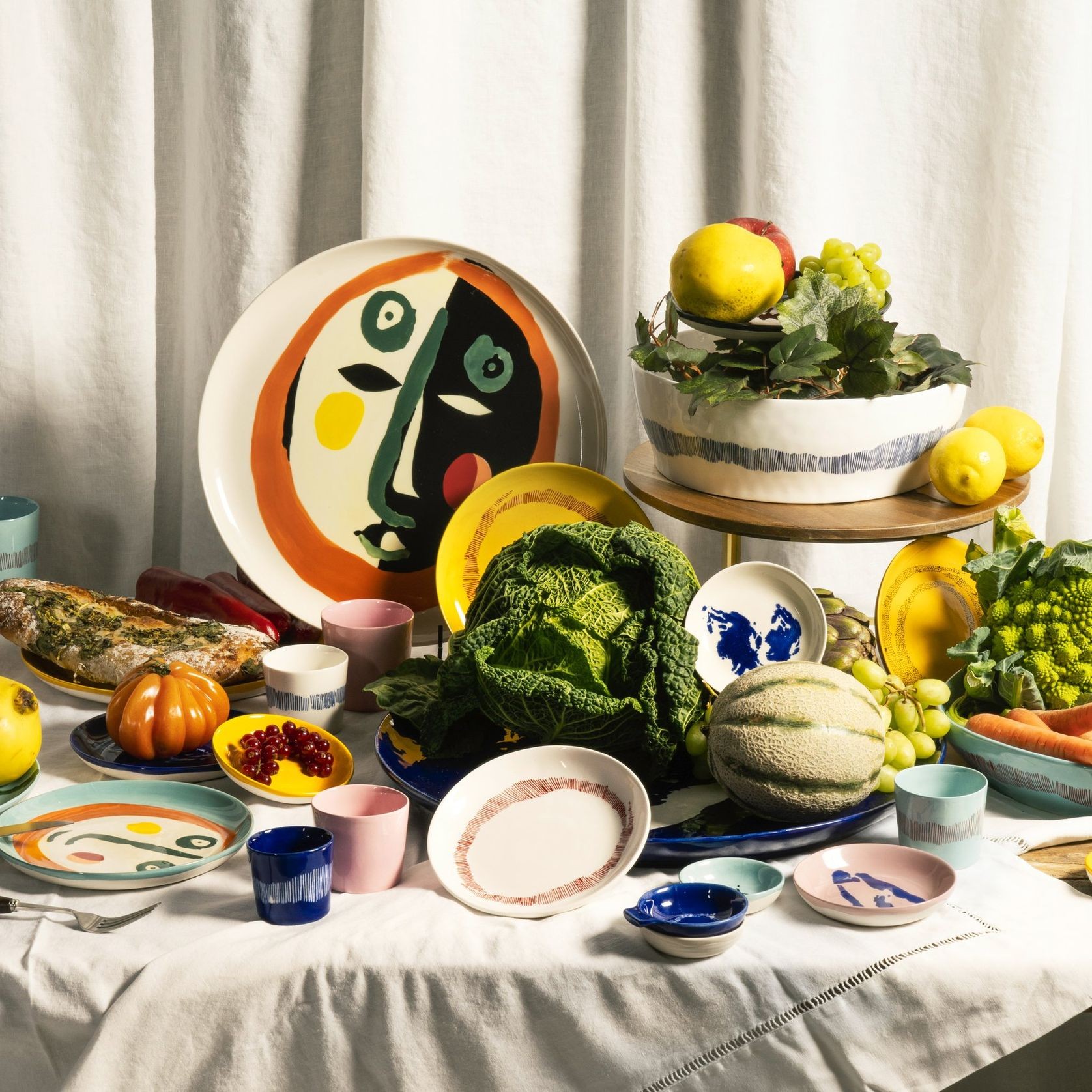 Ottolenghi Serving Plate Azure Swirl Stripes Red ArchiPro NZ