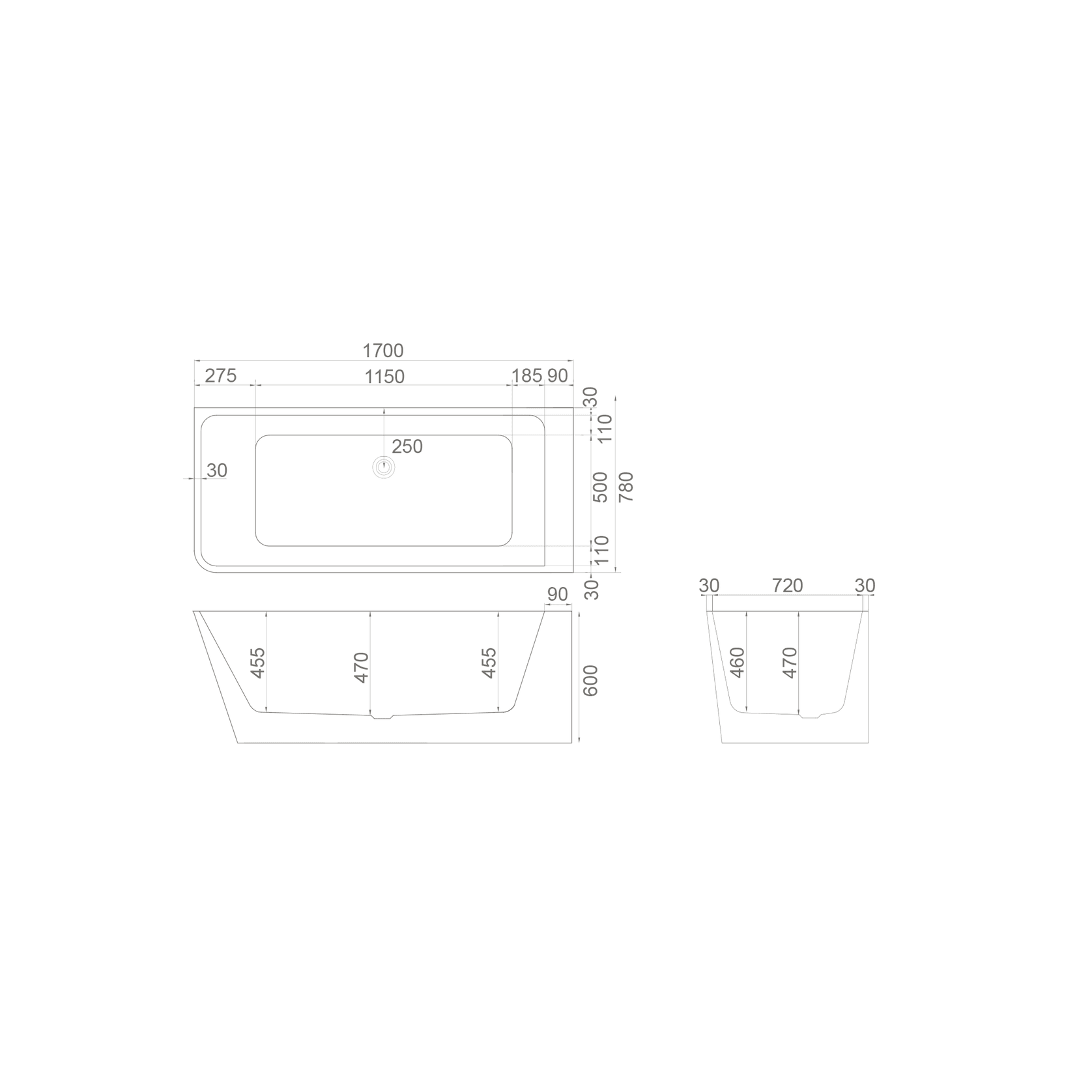 1700mm Tilt Right Hand Corner Bath Gloss White gallery detail image