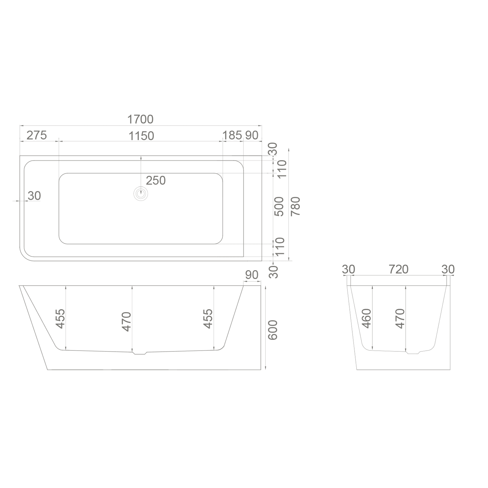 1700mm Tilt Right Hand Corner Bath Gloss White gallery detail image