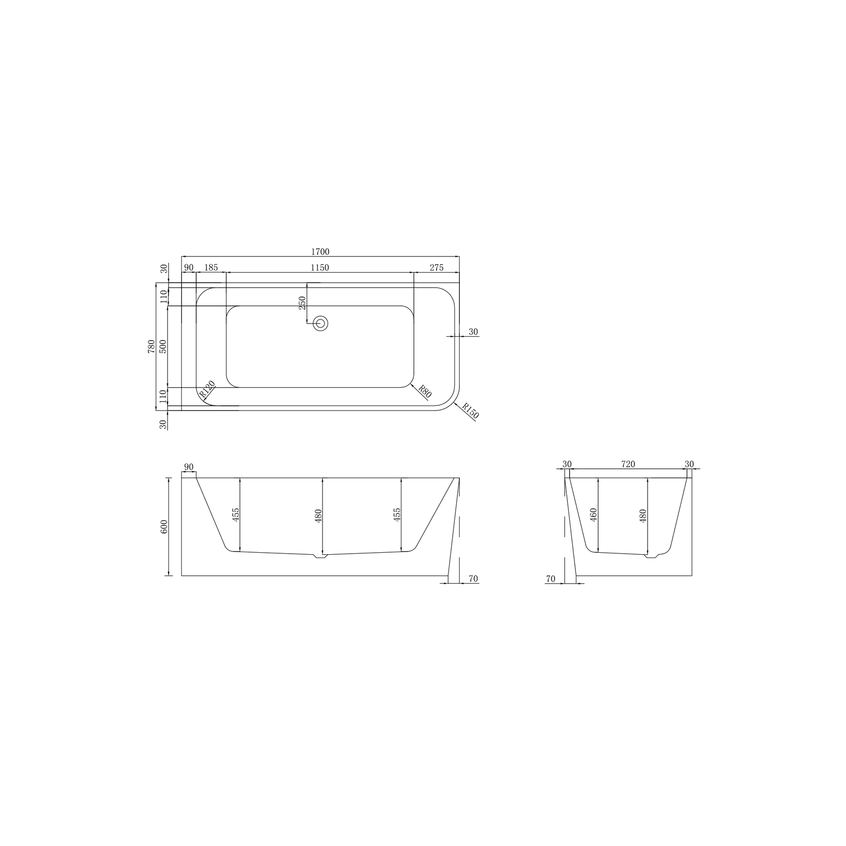 The Smith 1700mm Left Hand Corner Bath Matte White gallery detail image