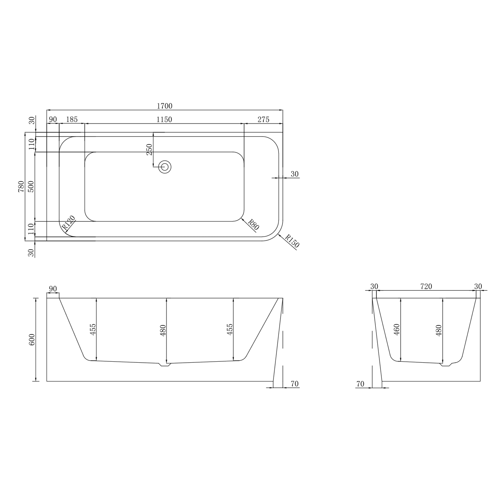 The Smith 1700mm Left Hand Corner Bath Matte White gallery detail image