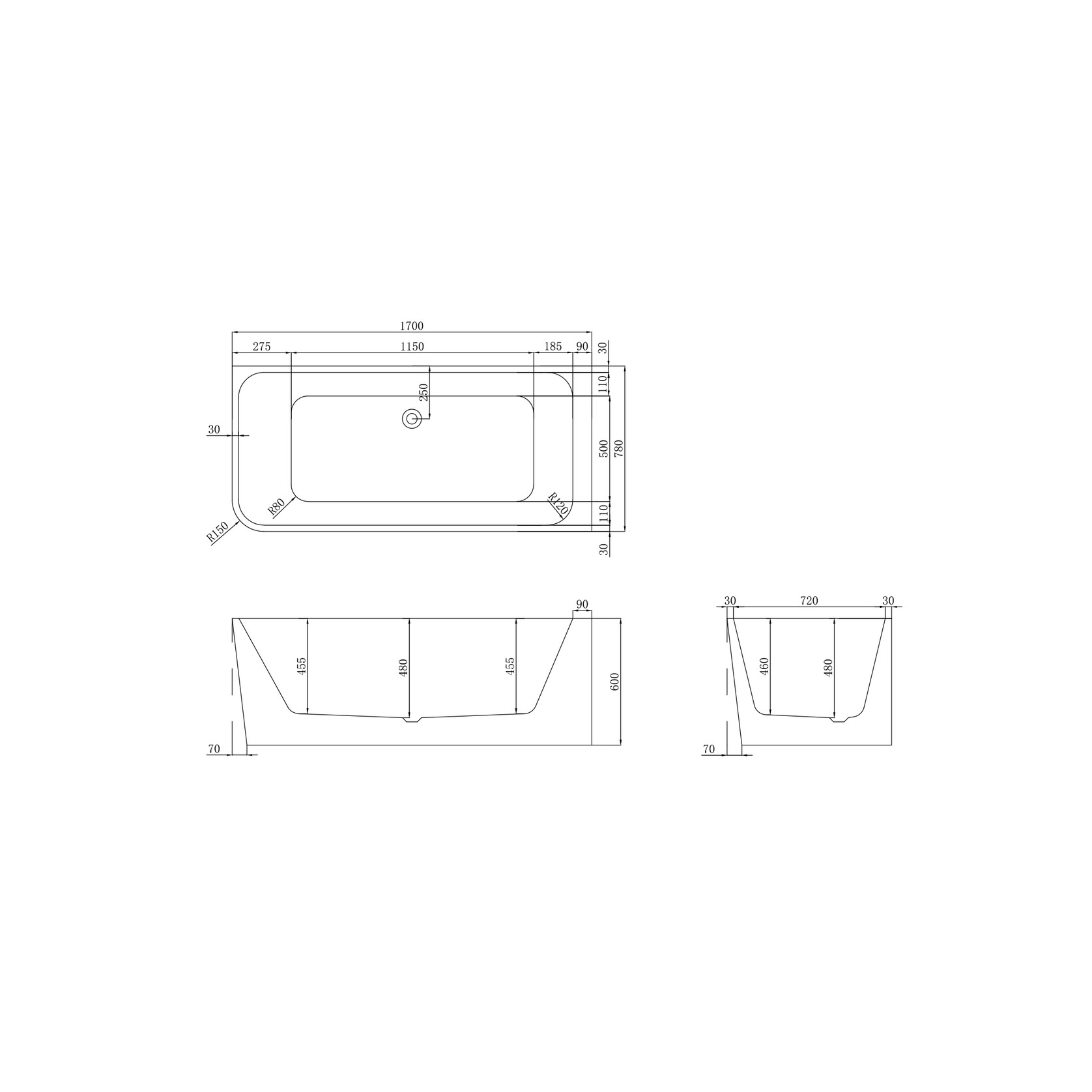 The Smith 1700mm Right Hand Corner Bath Gloss White gallery detail image