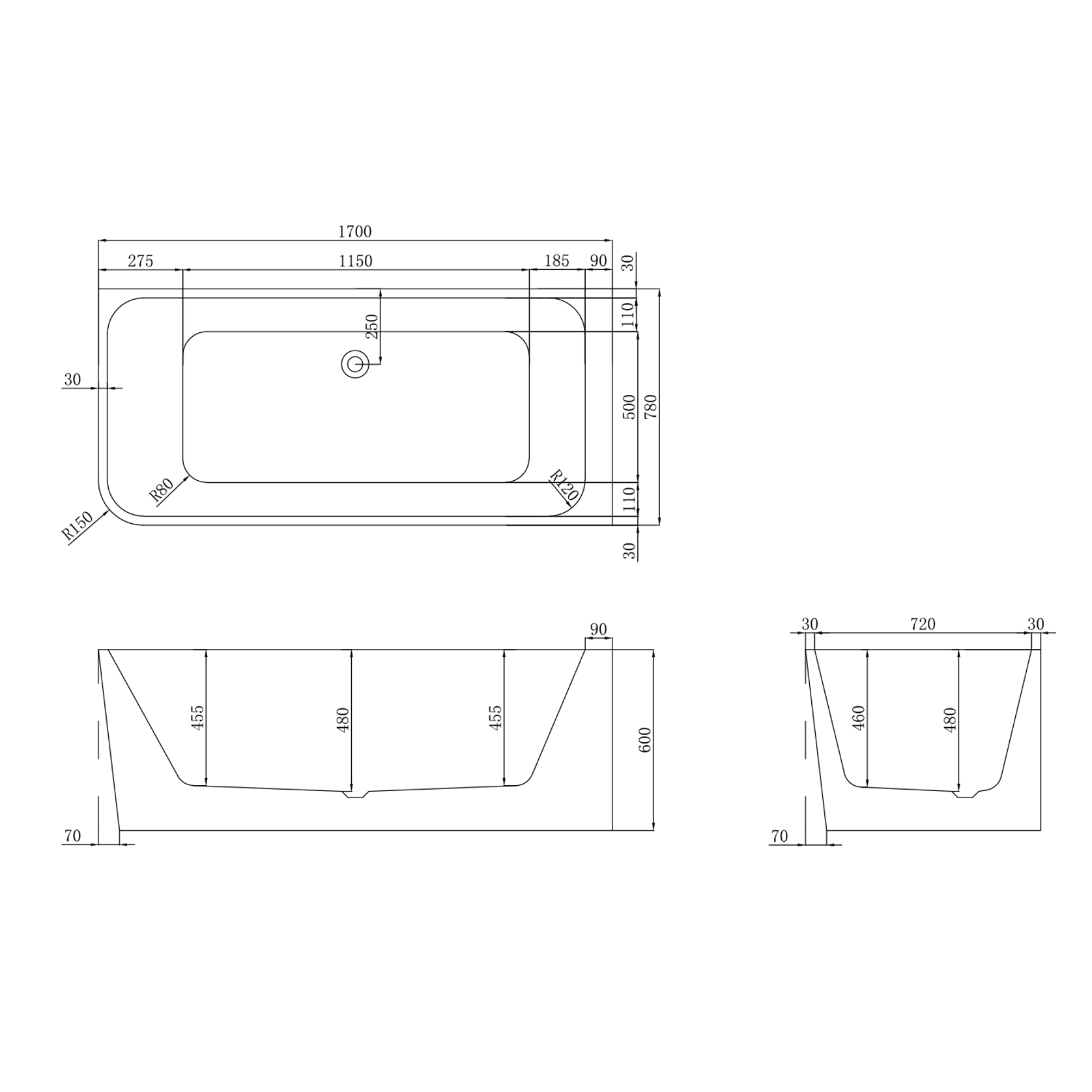 The Smith 1700mm Right Hand Corner Bath Matte White gallery detail image