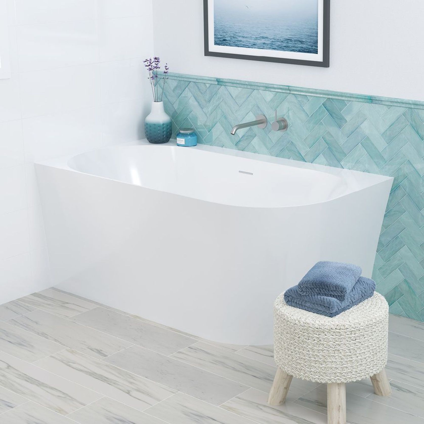 Chloe Acrylic Corner Bath with Overflow, 1400mm gallery detail image
