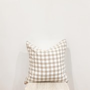 100% French Flax Linen Feather filled Cushion- Natural Gingham gallery detail image
