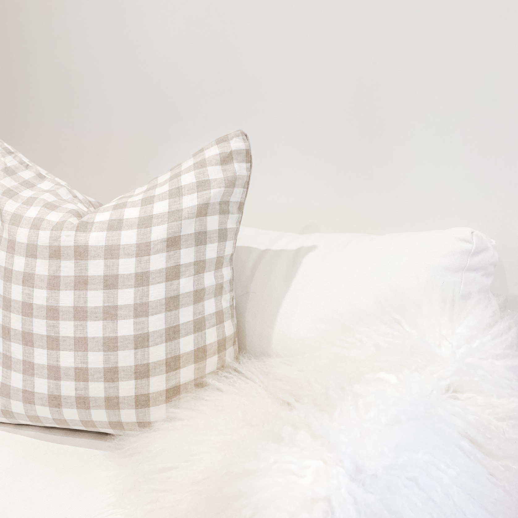 100% French Flax Linen Feather filled Cushion- Natural Gingham gallery detail image