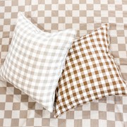 100% French Flax Linen Feather filled Cushion- Natural Gingham gallery detail image